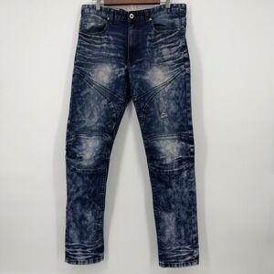SMOKE RISE Mens 34x32 Jeans Dark Wash Distressed Moto Style Double Knee Grunge